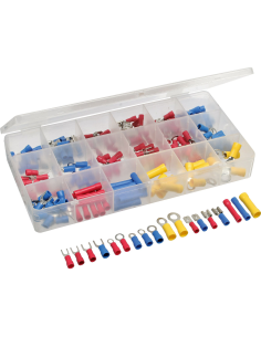 43054E Caja con terminales de cable con 200 piezas. Conectores planos, de anillo, en forma de U o de conexión permanente en 3 t 2