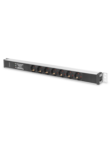 
Regleta Aluminio Rack 19"  7 Schuko, Entrada Schuko CEE 7/7 16A 2m 1U  Proteccion Sobretensiones DIGITUS