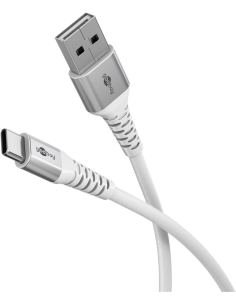 
74530 Cable de  1,00m USB 2.0 480Mbps PD60W USB-C Macho a USB-C Macho Blanco Supersoft Textile Conectores Metalicos