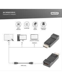 
AK-340602-000-S Adaptador Displayport 1.1a Macho a HDMI Hembra Compacto Digitus
