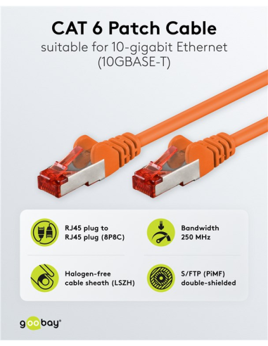 Goobay 92457 Latiguillo CAT 6, S/FTP,  0.15 m, Naranja, LSZH Goobay