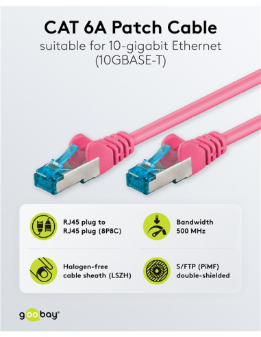 
93703 Latiguillo CAT 6A, S/FTP, 10.00 m, Rosa, LSZH