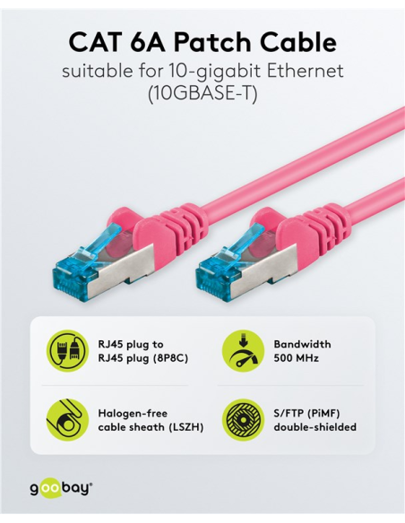 
93703 Latiguillo CAT 6A, S/FTP, 10.00 m, Rosa, LSZH