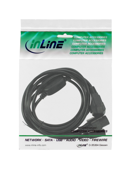 16657H Cable Alimentacion CEE-7/7 90º SCHUKO a C13x3  3,00m Negro InLine
