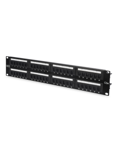 Panel de conexión CAT 5e, sin apantallar, 48 puertos RJ45 8P8C, LSA, 2U, montaje en bastidor, negro, 482x44x109mm **Ultimas Unid