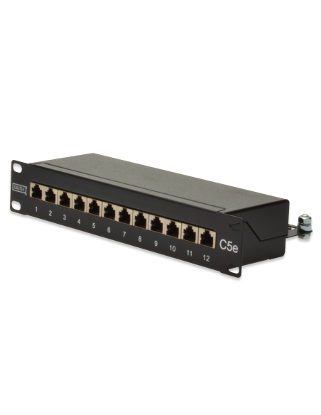 Panel Rack 10'' 1U 12 puertos UTP Cat5e  negro RAL 9005