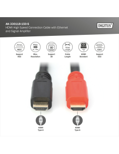 
AK-330118-150-S DIGITUS - Cable de conexión HDMI High Speed, tipo A, con amp. Macho/macho, 15,0 m, Ultra HD 24p, CE, dorado,  2