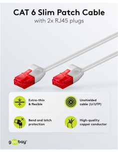 Latiguillo CAT 6, U-UTP,  1.00 m, Gris, CU-PVC Cable Slim Ultra delgado (AWG) 30/7 2