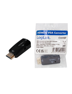 CV0107 Convertidor Compacto de HDMI Macho a VGA Hembra más audio 3.5 Hembra Negro 1080p Logilink