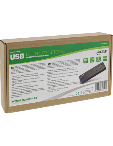 
Inline 31516I Estación de carga USB-C,  6x USB-C ,GaN PD 3.0, 120 W, negro Inline
Caja carton