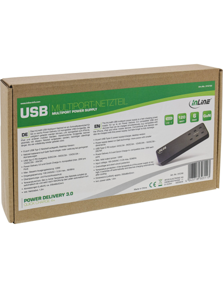 
Inline 31516I Estación de carga USB-C,  6x USB-C ,GaN PD 3.0, 120 W, negro Inline
Caja carton