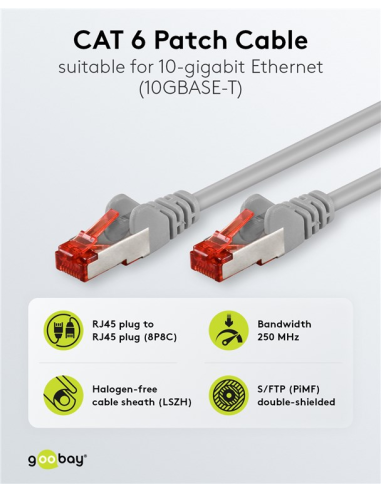 95646 Latiguillo CAT 6, S/FTP, 25.00 m, Gris, LSZH Goobay