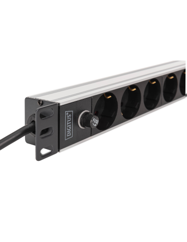 
 DIGITUS Regleta de enchufes con perfil de aluminio y fusible de reserva, toma de corriente de 9 vías con contacto de puesta 
