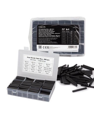 KAB0122 tubos termorretráctiles, Caja con 300 piezas, 45 mm de longitud, relación de contracción 3:1, color negro