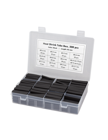 
KAB0122 tubos termorretráctiles, Caja con 300 piezas, 45 mm de longitud, relación de contracción 3:1, color negro