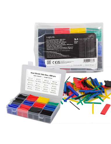 

Logilink KAB0123 tubos termorretráctiles, Caja con 800 piezas, 45 mm de longitud, relación de contracción 2:1, colores mezc