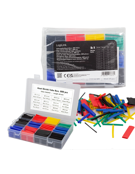 

Logilink KAB0123 tubos termorretráctiles, Caja con 800 piezas, 45 mm de longitud, relación de contracción 2:1, colores mezc