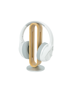
AA0194 Soporte para auriculares de madera de bambú, base de aluminio, hasta 5 kg, supraaurales, marrón claro, plateado 2