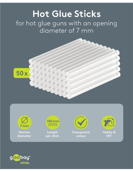 
77851 Barras de pegamento caliente de 7 mm, 50 uds. Barras de repuesto para pistolas de pegamento