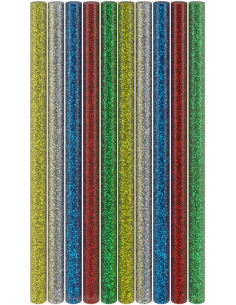 
77855 Barras de pegamento caliente de 11 mm, 5 colores brillantes, 10 unidades.
Barras de purpurina para pistolas de pegament