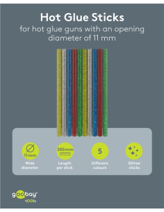 
77855 Barras de pegamento caliente de 11 mm, 5 colores brillantes, 10 unidades.
Barras de purpurina para pistolas de pegament 2