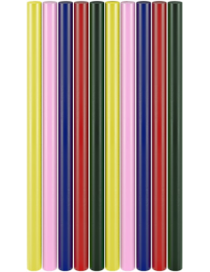 77856 Barras de pegamento caliente de 11 mm, 5 colores, 10 unidades.
Barras de colores para pistolas de pegamento estándar