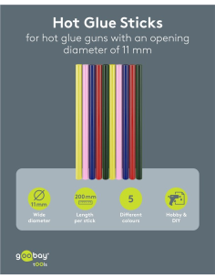 77856 Barras de pegamento caliente de 11 mm, 5 colores, 10 unidades.
Barras de colores para pistolas de pegamento estándar 2
