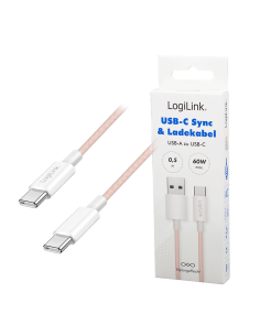 
CU0323 Cable de  0,50m USB 2.0 0.48 Gbit/s  PD60W USB C Macho a USB-A Macho Rosa NYLON Logilink Retail 2