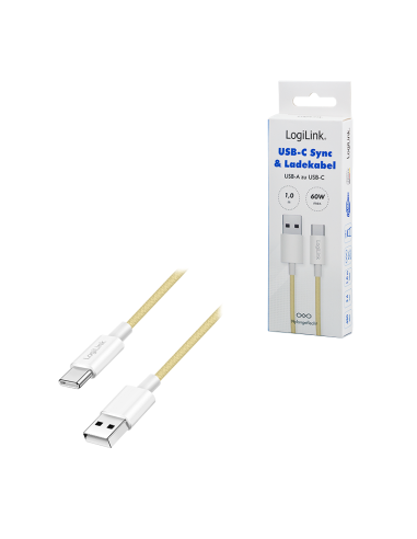 
CU0333 Cable de  1,00m USB 2.0 0.48 Gbit/s  PD60W USB C Macho a USB-A Macho Amarillo NYLON Logilink Retail