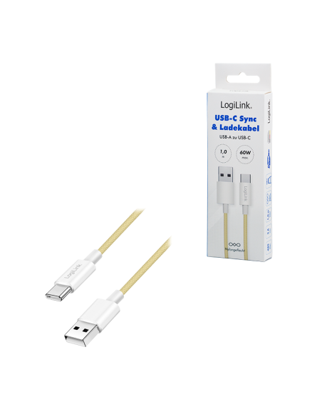 
CU0333 Cable de  1,00m USB 2.0 0.48 Gbit/s  PD60W USB C Macho a USB-A Macho Amarillo NYLON Logilink Retail