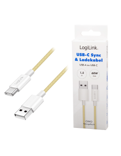 
CU0334 Cable de  1,50m USB 2.0 0.48 Gbit/s  PD60W USB C Macho a USB-A Macho Amarillo NYLON Logilink Retail 2