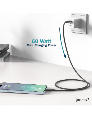 
AK-300340-005-S Cable de  0,50m USB 2.0 480 Mb PD60W USB C Macho a USB-A Macho Negro CABLE DE SILICONA Digitus