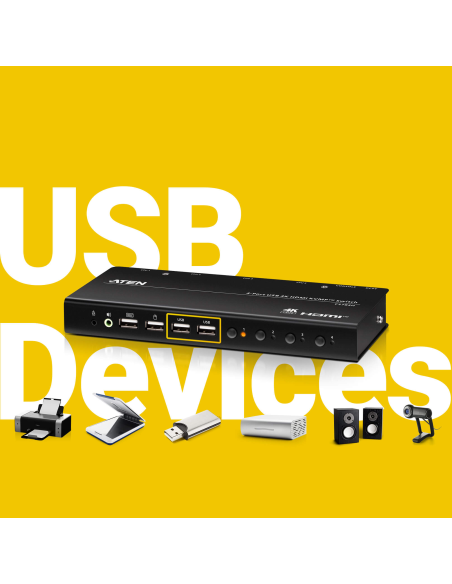 
ATEN CS784H Conmutador KVMP USB 4K HDMI de 4 puertos (cables incluidos) Nuevo
CS784H