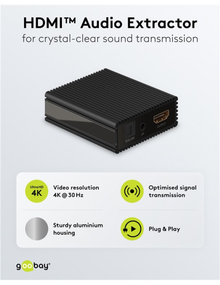 
79138 Extractor de audio HDMI 4K/30Hz (3840x2160) UHD  Goobay