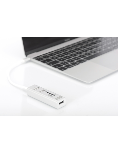 
DA-70243 lector de tarjetas USB-C con 3x USB 2.0 - 1x SD, 1x puerto MicroSD - 480 Mbit/s - Carcasa de aluminio - Blanco