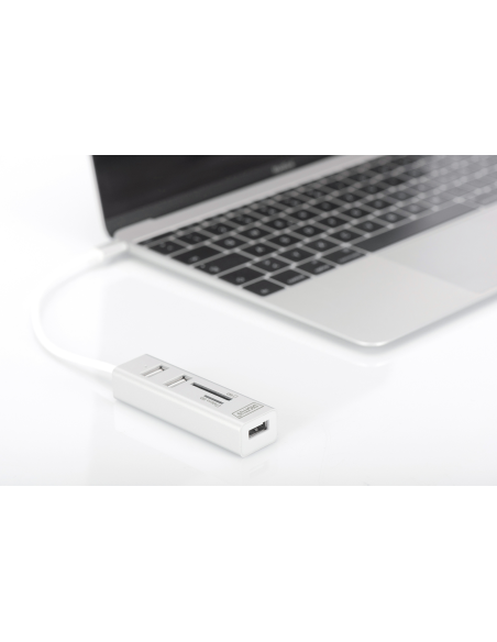 
DA-70243 lector de tarjetas USB-C con 3x USB 2.0 - 1x SD, 1x puerto MicroSD - 480 Mbit/s - Carcasa de aluminio - Blanco