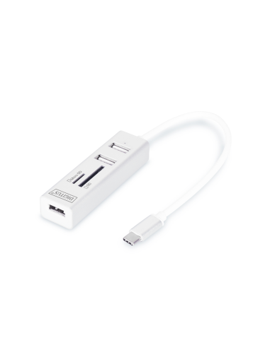 
DA-70243 lector de tarjetas USB-C con 3x USB 2.0 - 1x SD, 1x puerto MicroSD - 480 Mbit/s - Carcasa de aluminio - Blanco