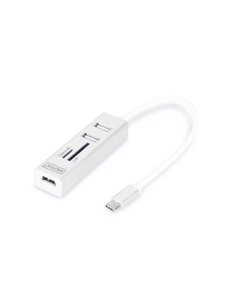 
DA-70243 lector de tarjetas USB-C con 3x USB 2.0 - 1x SD, 1x puerto MicroSD - 480 Mbit/s - Carcasa de aluminio - Blanco