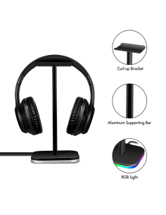 
AA0186 Soporte para auriculares con luz RGB, 225 mm de altura, negro