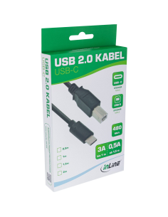 
35766 Cable USB-C M a USB 2.0 B M 0,50 m 7,5W 480Mbit/s Negro InLine Caja Retail 2