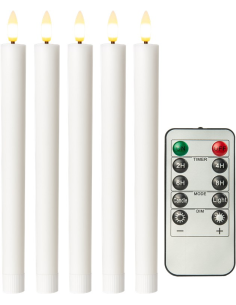 
77750 Juego de 5 velas LED de cera auténtica, blancas, con mando a distancia.

Con mando a distancia,