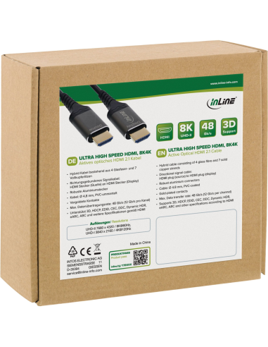 
Cable HDMI A-A 15 metros Optico activo 8K 60Hz  48Gbps  Cable AOC InLine