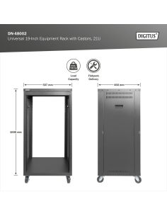 
DIGITUS  DN-48002 Armario Rack 19" Audio Video Racks, AVS de 21UA, 1000 x 507 x 460 mm Agujeros roscados, ruedas, negro 2