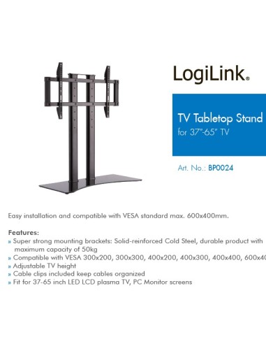 
BP0024 LOGILINK - Soporte de sobremesa ajustable 37-65" 50 Kg LogiLink