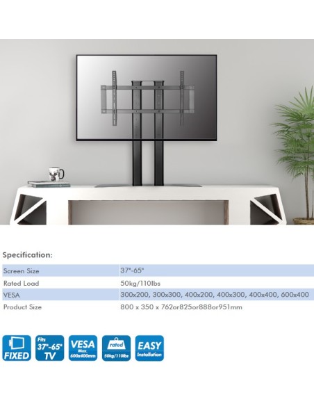 
BP0024 LOGILINK - Soporte de sobremesa ajustable 37-65" 50 Kg LogiLink
Package Contents:
» 1 x TV Tabletop Stand
» 1 x Scr
