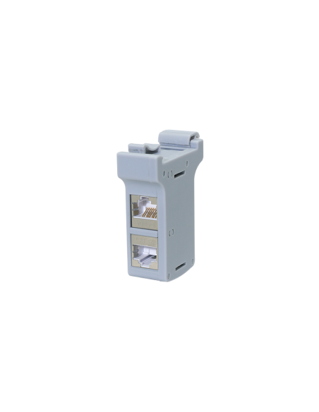 Adaptador para carril DIN con 2 acopladores en línea Cat.6A RJ45 hembra/hembra, apantallado