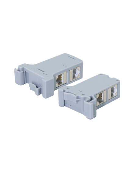 Adaptador para carril DIN con 2 acopladores en línea Cat.6A RJ45 hembra/hembra, apantallado