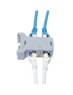 Adaptador para carril DIN con 2 acopladores en línea Cat.6A RJ45 hembra/hembra, apantallado