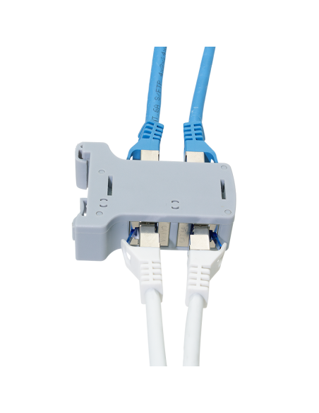 Adaptador para carril DIN con 2 acopladores en línea Cat.6A RJ45 hembra/hembra, apantallado