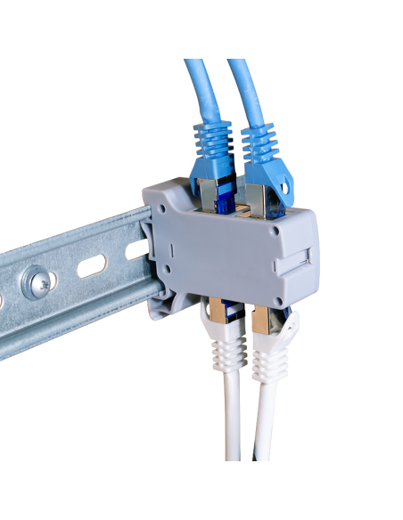 Adaptador para carril DIN con 2 acopladores en línea Cat.6A RJ45 hembra/hembra, apantallado